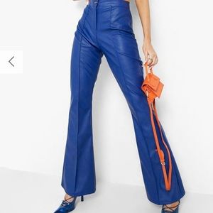 Blue leather flare pants